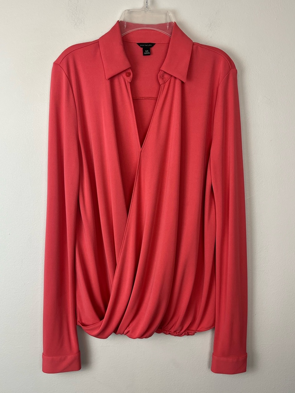 Ann Taylor Surplice Collared Top XS Long Sleeves Orange